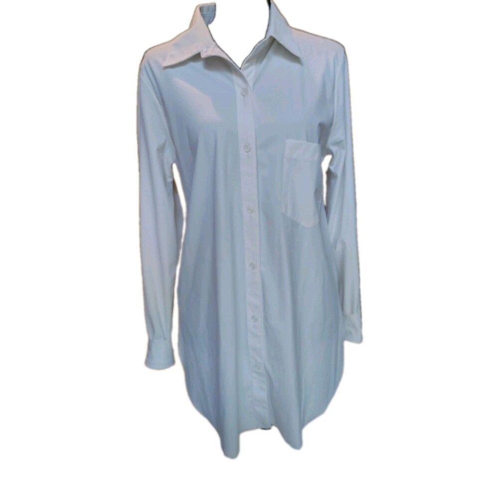 Lysse White Schiffer Button Down Tunic Top Small Microfiber Stretch Raw Hem